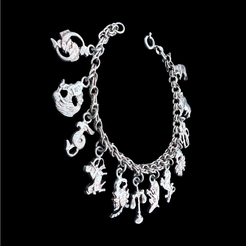 925 Sterling Silver Vintage Zodiac Charm Bracelet - Picture 2 of 4